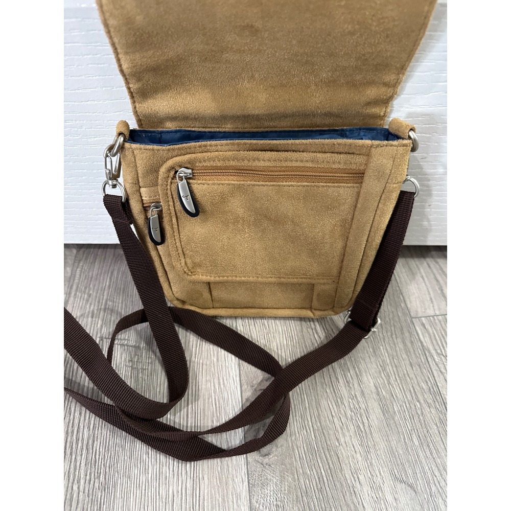 Travelon Tan Faux Suede‎ Crossbody Bag Travel Purse with Built-in Wallet - Picture 3 of 11